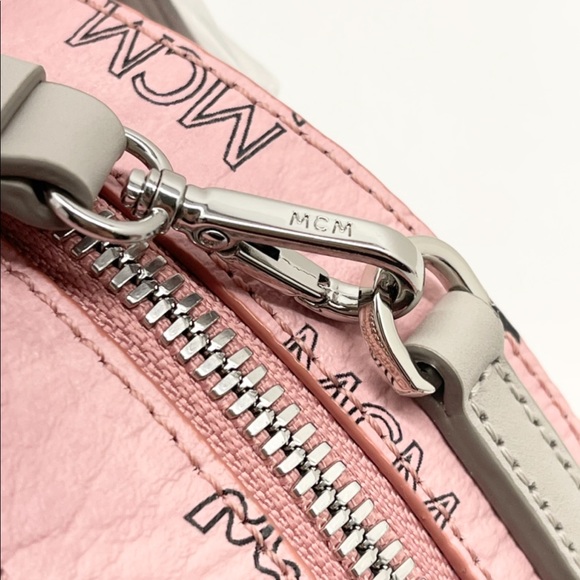 MCM New Mini Half Moon Top Handle Satchel Purse Soft Pink Logo Crossbody Bag - Picture 8 of 16